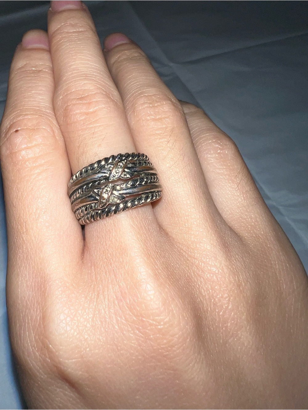 Designer Inspired Silver Twisted Band Ring - Silver